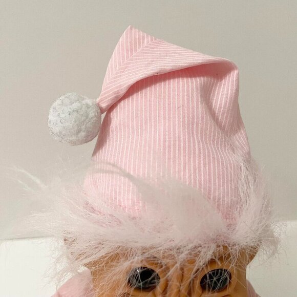 Vtg Russ Bedtime Sleepy Troll Doll Pajamas Pink Stripe Nightcap 8 Inch Tall - Picture 4 of 16